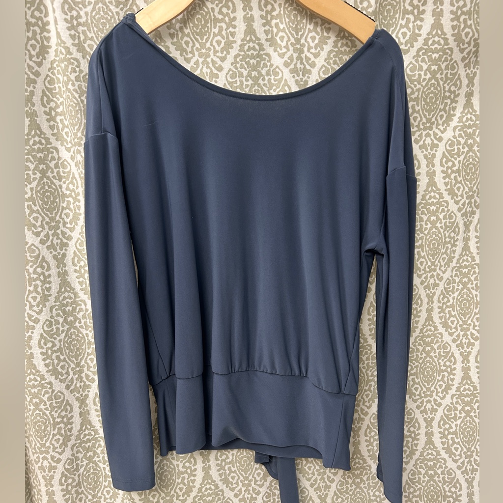 White House Black Market Blue Asymmetrical Tie Front Blouse